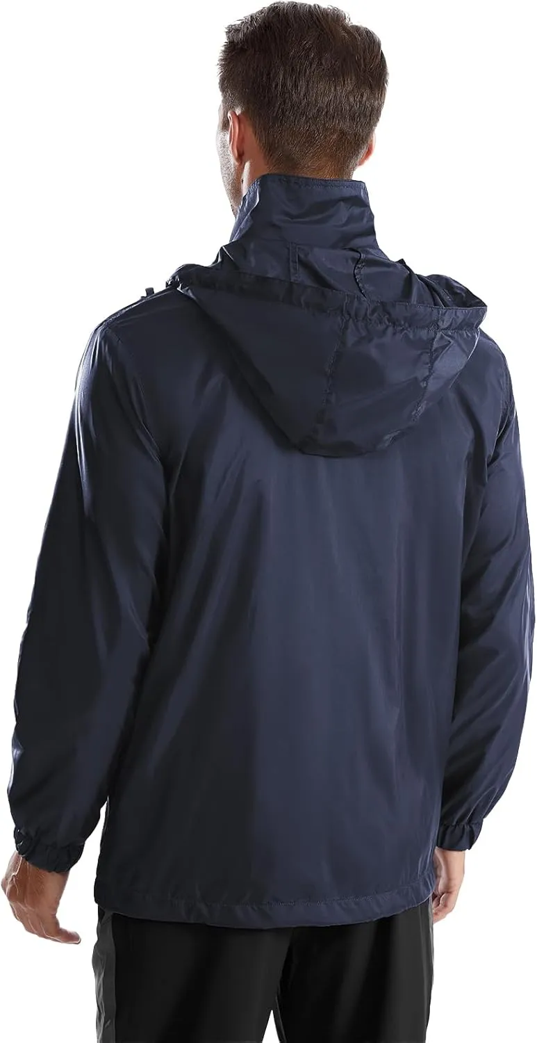 Mens Waterproof Jacket Outdoor Lightweight Hooded Windbreaker Travel Hiking Windproof Raincoat