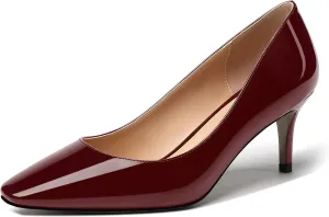 MERRORI Women's Patent Square Toe Slip On Solid Stiletto Mid Heel Pumps Shoes 2.5 Inch