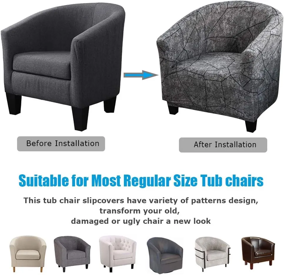 MIFXIN Club Chair Slipcover High Stretch Tub Chair Cover 1 Piece Soft Spandex Armchair Sofa Slipcover Removable Washable Couch Furniture Protector for Living Room Arm Chair Cover (Black Gray)
