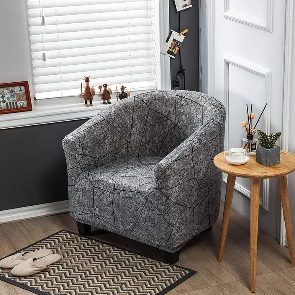 MIFXIN Club Chair Slipcover High Stretch Tub Chair Cover 1 Piece Soft Spandex Armchair Sofa Slipcover Removable Washable Couch Furniture Protector for Living Room Arm Chair Cover (Black Gray)