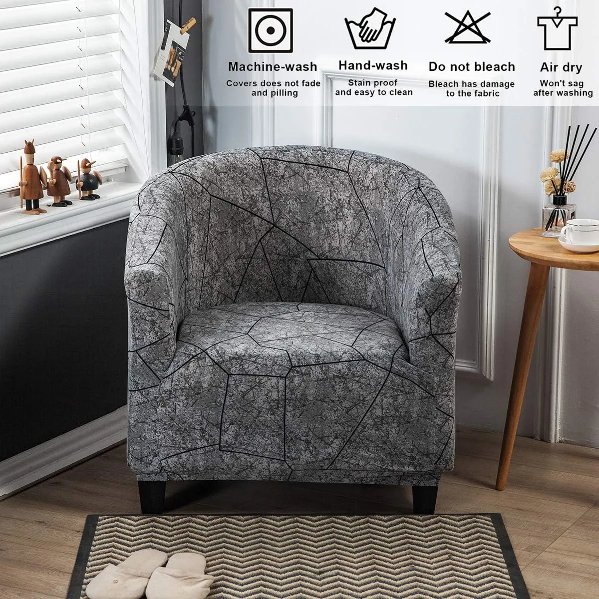 MIFXIN Club Chair Slipcover High Stretch Tub Chair Cover 1 Piece Soft Spandex Armchair Sofa Slipcover Removable Washable Couch Furniture Protector for Living Room Arm Chair Cover (Black Gray)