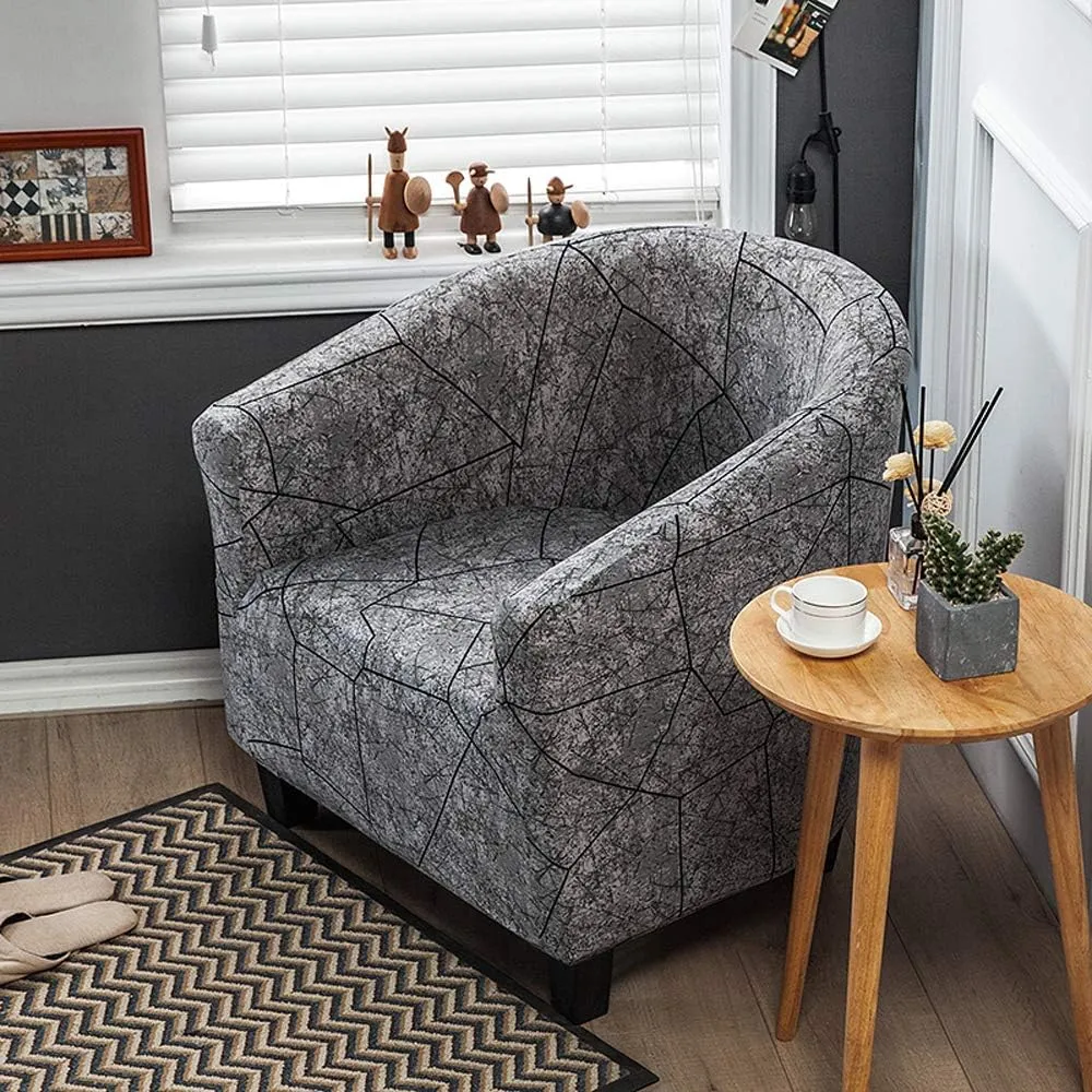 MIFXIN Club Chair Slipcover High Stretch Tub Chair Cover 1 Piece Soft Spandex Armchair Sofa Slipcover Removable Washable Couch Furniture Protector for Living Room Arm Chair Cover (Black Gray)