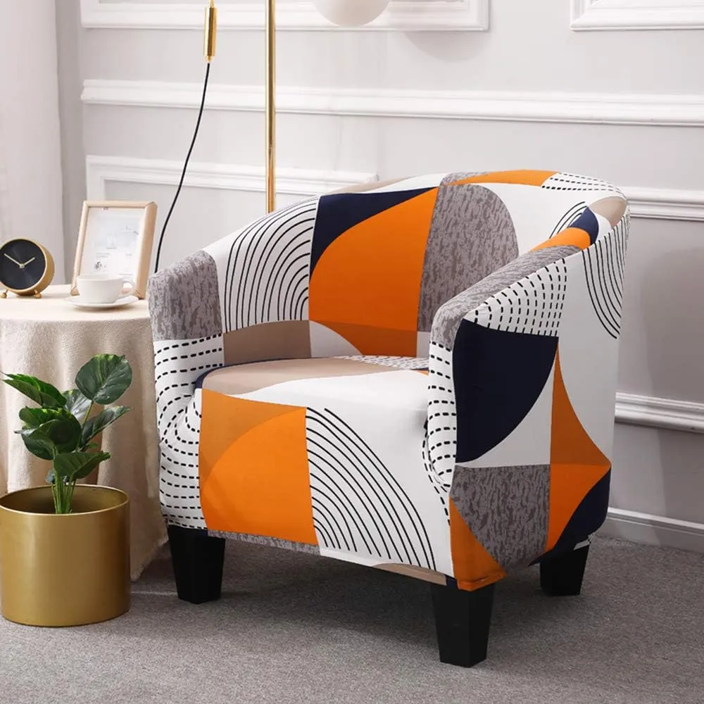 MIFXIN Club Chair Slipcover High Stretch Tub Chair Cover 1 Piece Soft Spandex Armchair Sofa Slipcover Removable Washable Couch Furniture Protector for Living Room Arm Chair Cover (Orange)