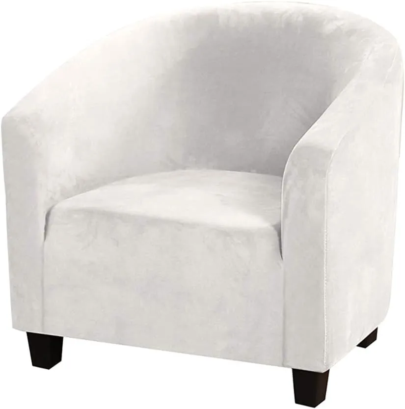 MIFXIN Tub Chair Slipcover Velvet High Stretch Club Chair Cover Spandex Elastic Armchair Couch Cover Sofa Furniture Protector for Living Room Hotel Bar Counter (White)