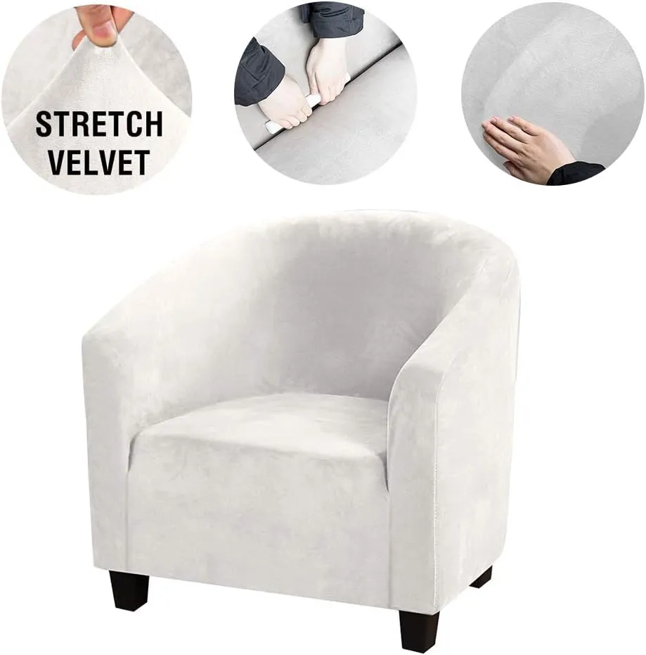 MIFXIN Tub Chair Slipcover Velvet High Stretch Club Chair Cover Spandex Elastic Armchair Couch Cover Sofa Furniture Protector for Living Room Hotel Bar Counter (White)