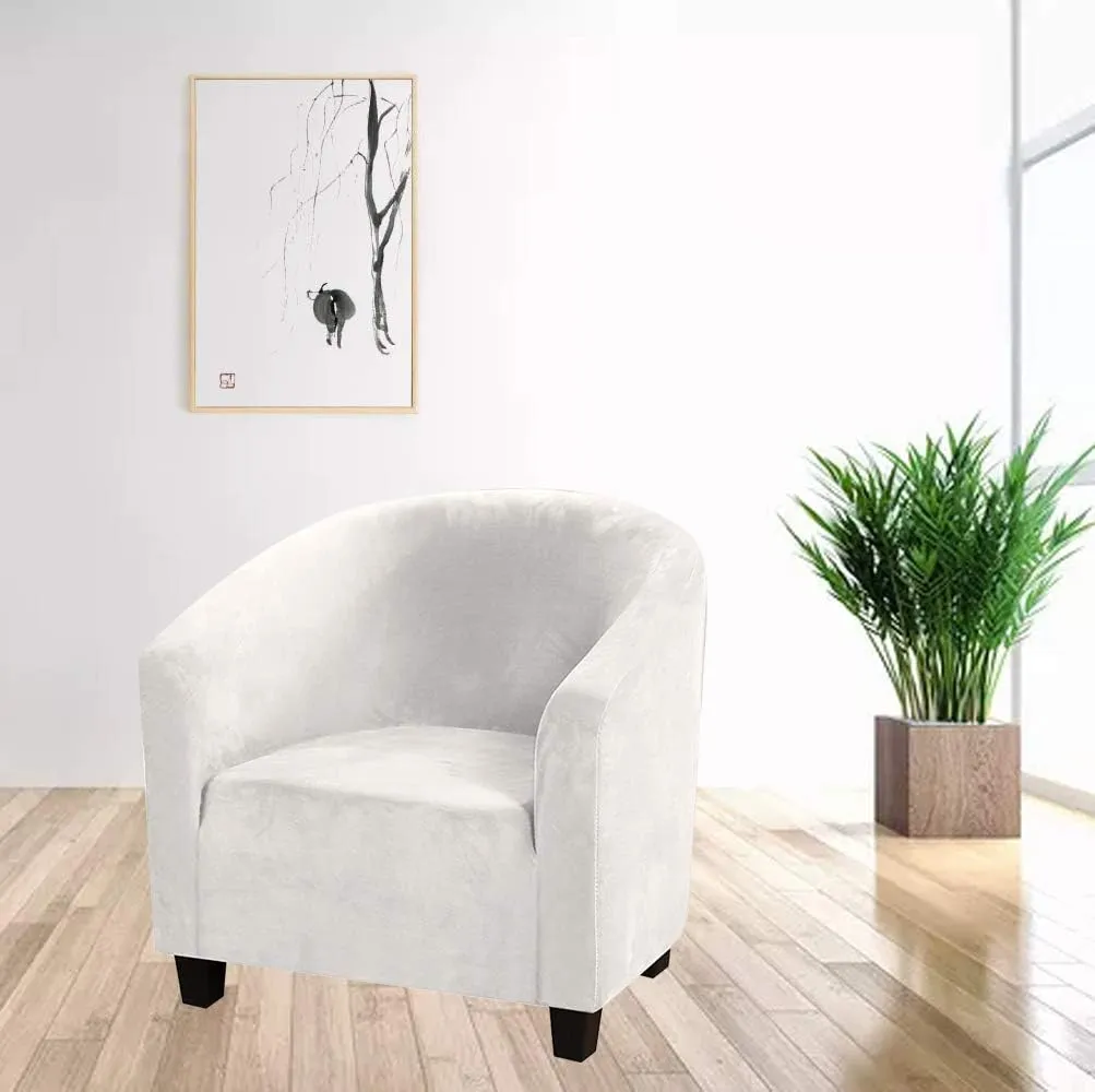 MIFXIN Tub Chair Slipcover Velvet High Stretch Club Chair Cover Spandex Elastic Armchair Couch Cover Sofa Furniture Protector for Living Room Hotel Bar Counter (White)