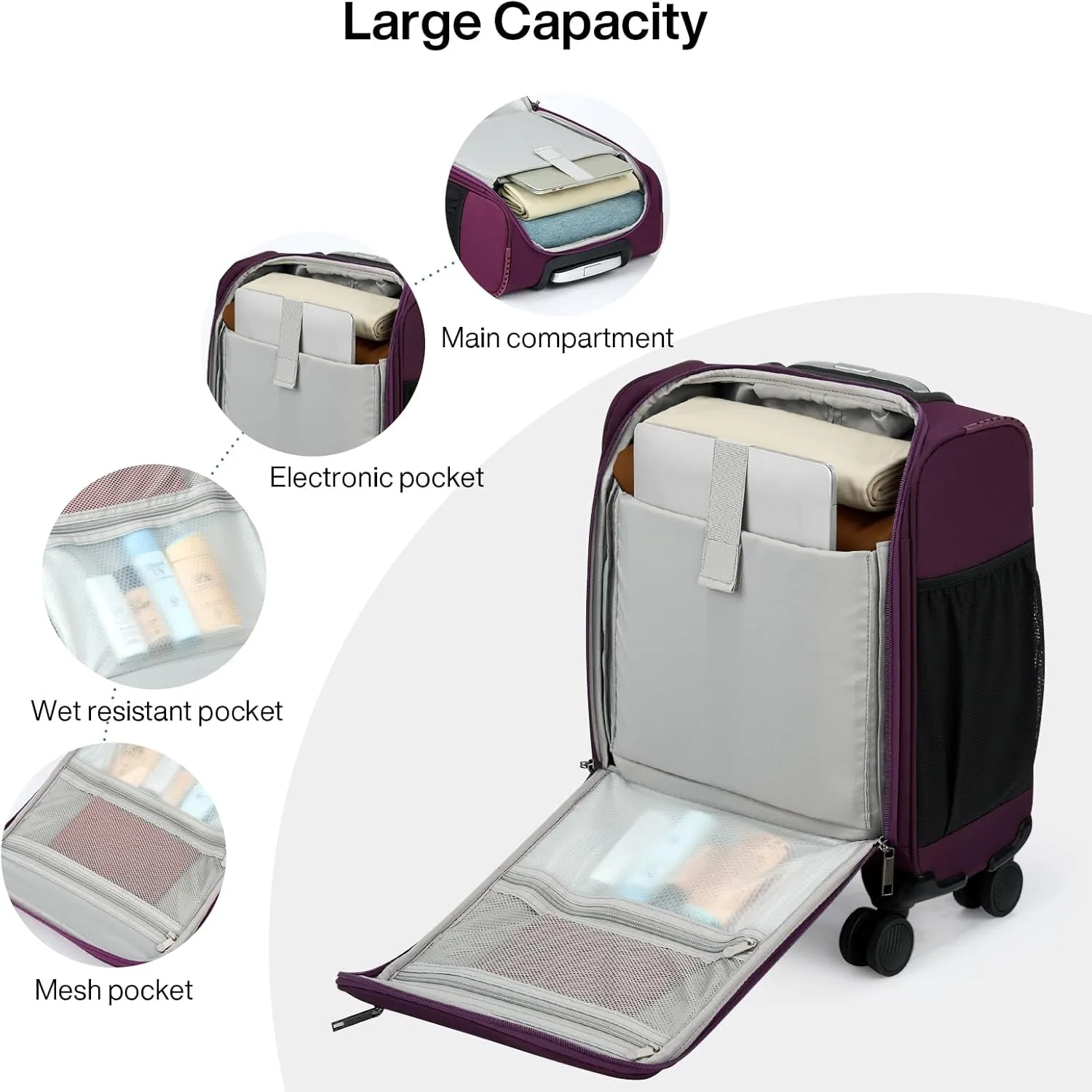 MILADA Carry On Luggage Airline Approved 16 Inch Underseat Small Suitcases with Wheels Softside Travel Luggage Carry On Mini Suitcase for Men Women Short Business and Travel, Purple