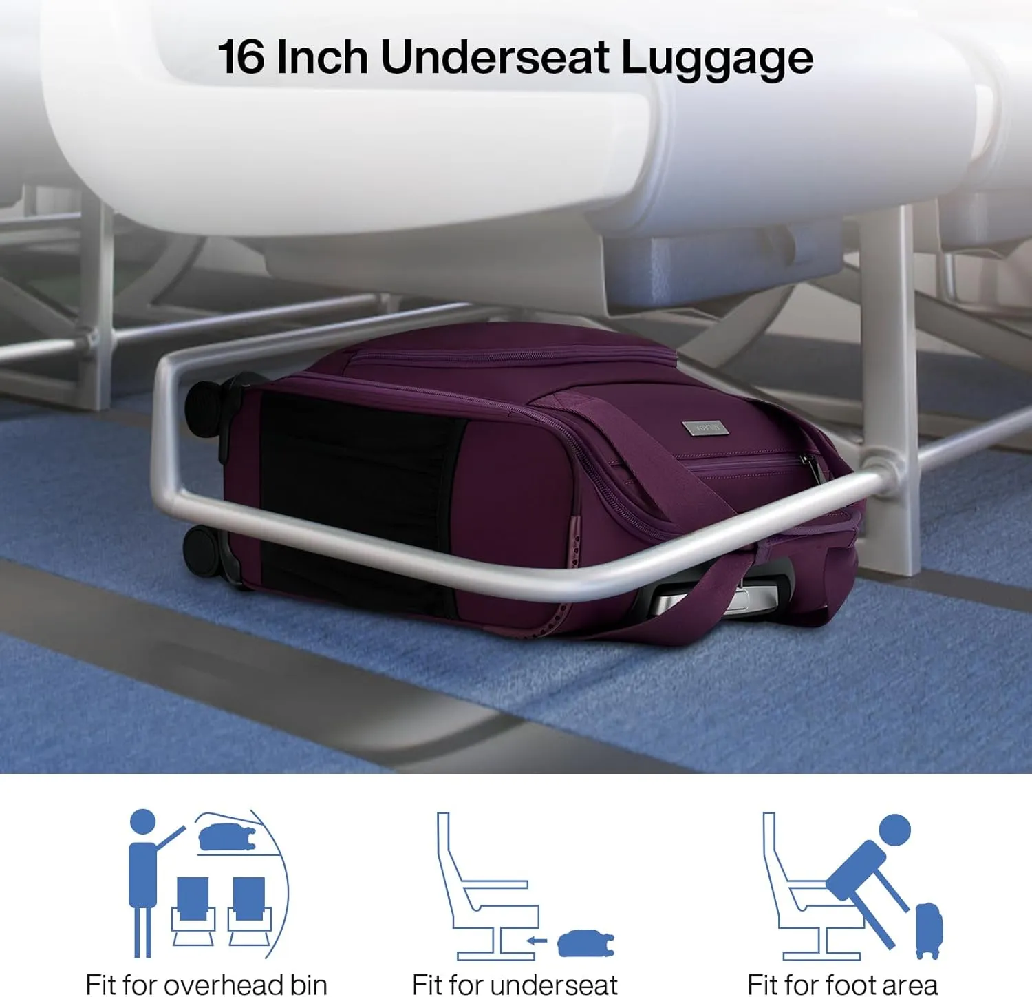 MILADA Carry On Luggage Airline Approved 16 Inch Underseat Small Suitcases with Wheels Softside Travel Luggage Carry On Mini Suitcase for Men Women Short Business and Travel, Purple