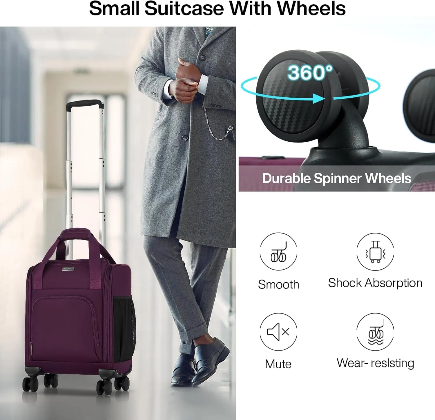 MILADA Carry On Luggage Airline Approved 16 Inch Underseat Small Suitcases with Wheels Softside Travel Luggage Carry On Mini Suitcase for Men Women Short Business and Travel, Purple