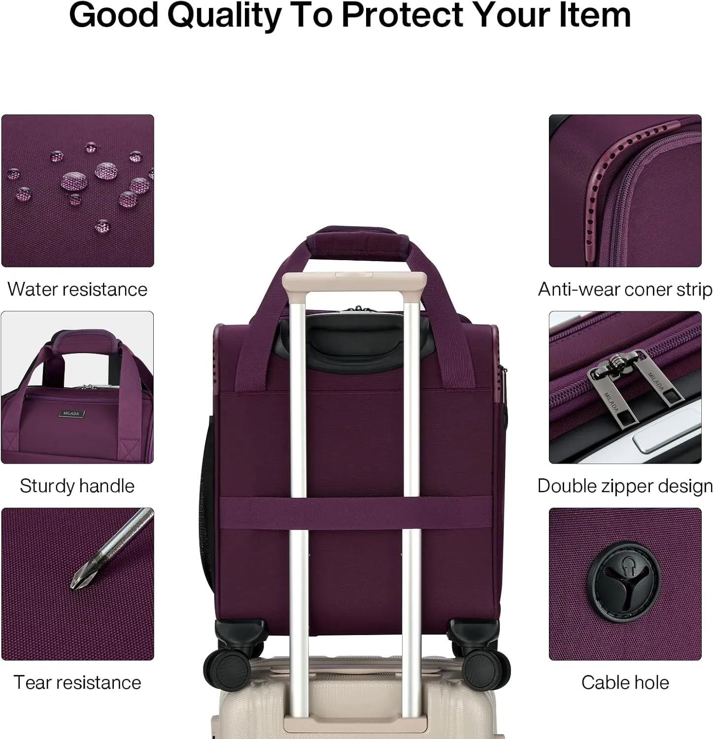 MILADA Carry On Luggage Airline Approved 16 Inch Underseat Small Suitcases with Wheels Softside Travel Luggage Carry On Mini Suitcase for Men Women Short Business and Travel, Purple
