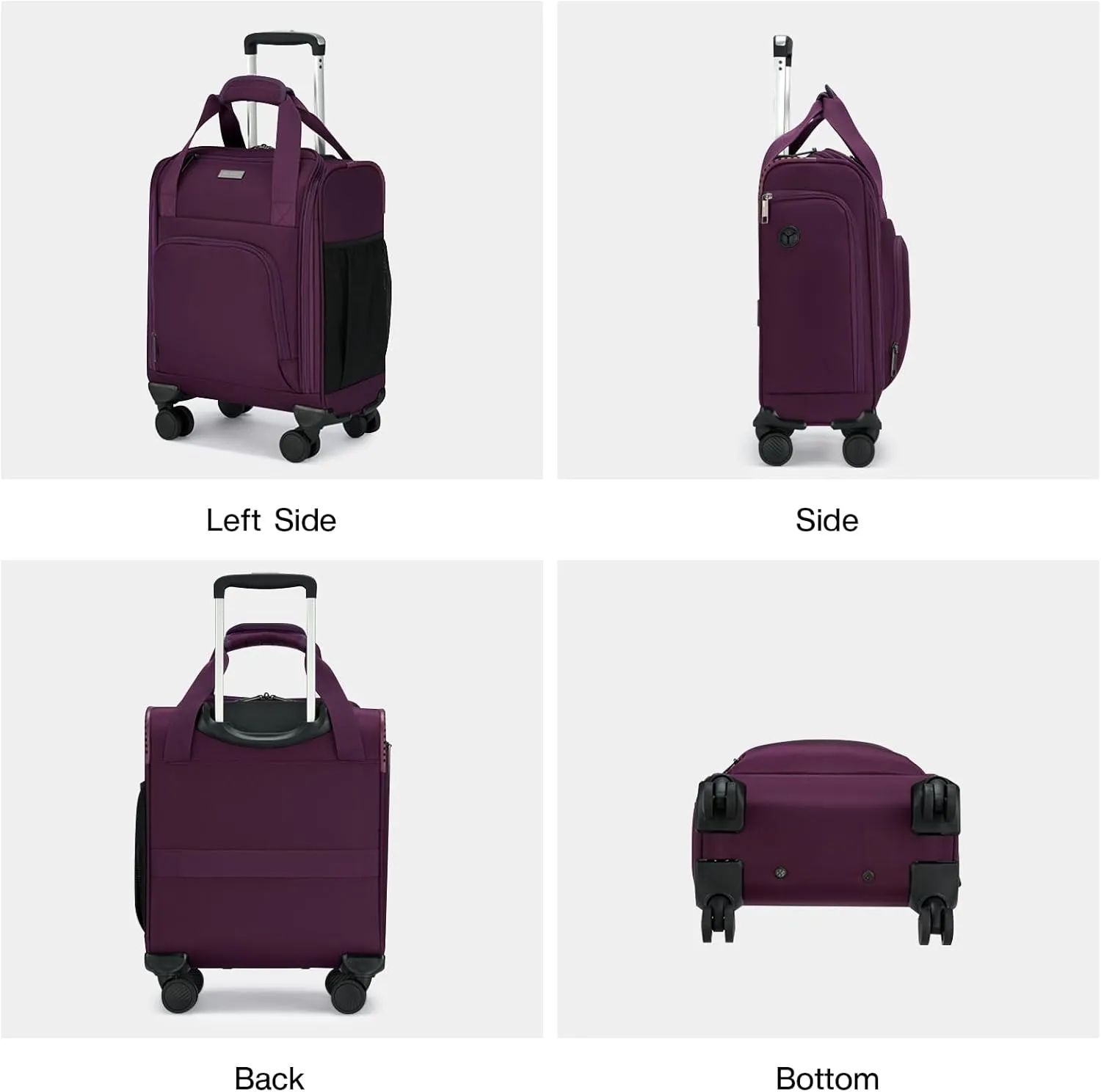 MILADA Carry On Luggage Airline Approved 16 Inch Underseat Small Suitcases with Wheels Softside Travel Luggage Carry On Mini Suitcase for Men Women Short Business and Travel, Purple
