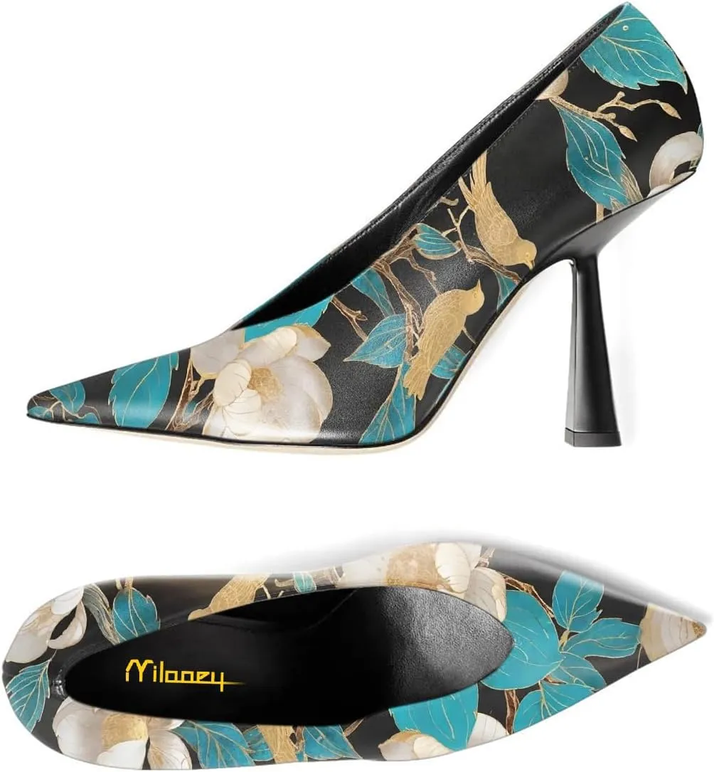 Milooey shoes Women Chic Pointed Toe Slip On Pump Sexy V Cut Stiletto High Heels Party Prom Dress Shoes Size 4-16 Us