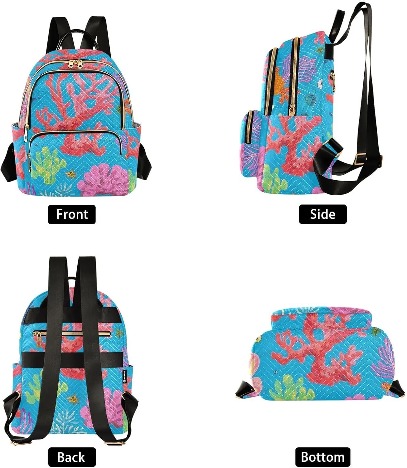 Mini Backpack Quilted Purse for Womens Small Backpack Daypack Coral Pattern for Travel Daily Outing,Multi3