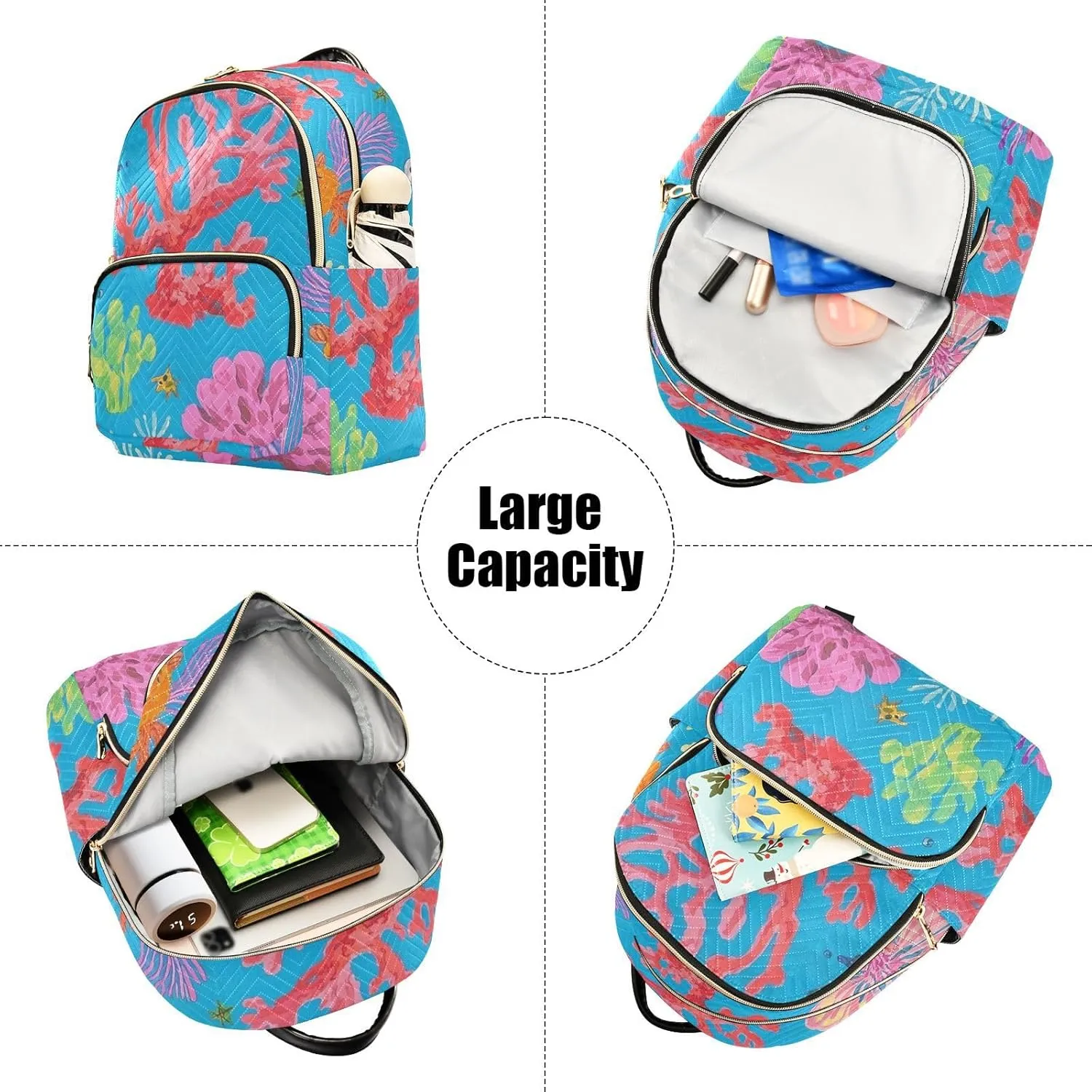 Mini Backpack Quilted Purse for Womens Small Backpack Daypack Coral Pattern for Travel Daily Outing,Multi3