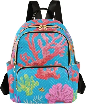 Mini Backpack Quilted Purse for Womens Small Backpack Daypack Coral Pattern for Travel Daily Outing,Multi3