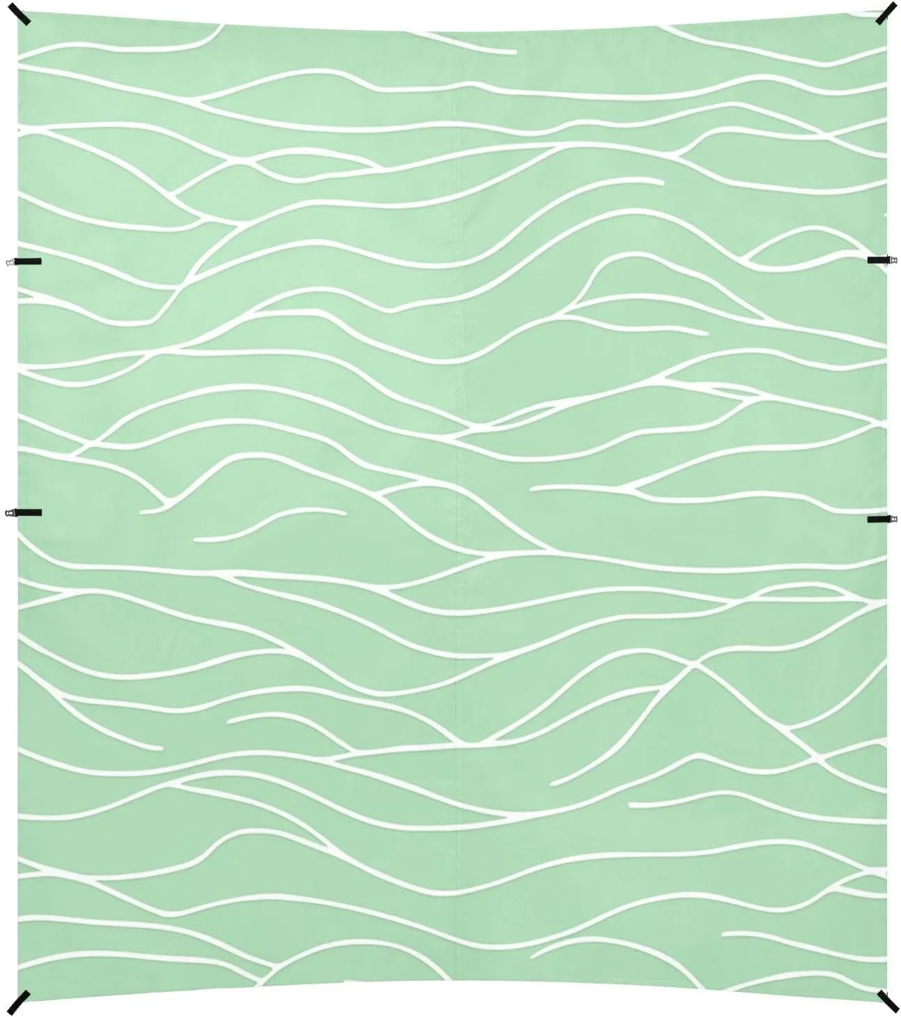 Minimalist Green Water Wave Beach Canopy UPF50 Easy Setup Outdoor Sun Shade Includes Sand Shovel, Sandbags, Stability Poles for Camping, Picnics, Backyard