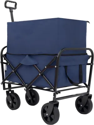 Minimeetall Extention Collapsible Foldable Wagon Cart Beach Wagon Heavy Duty Utility Cart Utility for Camping Shopping Sports Gardeing 225lbs(Ships from USA) (Blue)
