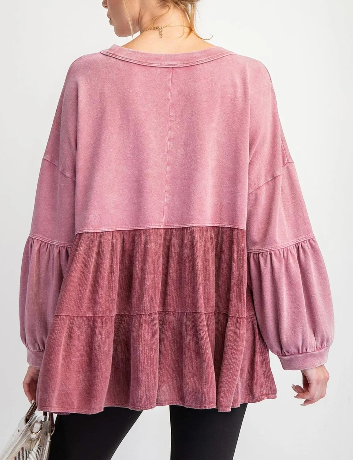 MISSACTIVER Women Peplum Ruffled Hem Patchwork Sweatshirt Babydoll Lantern Sleeve Crewneck Pullover Contrast Flowy Tunic Tops