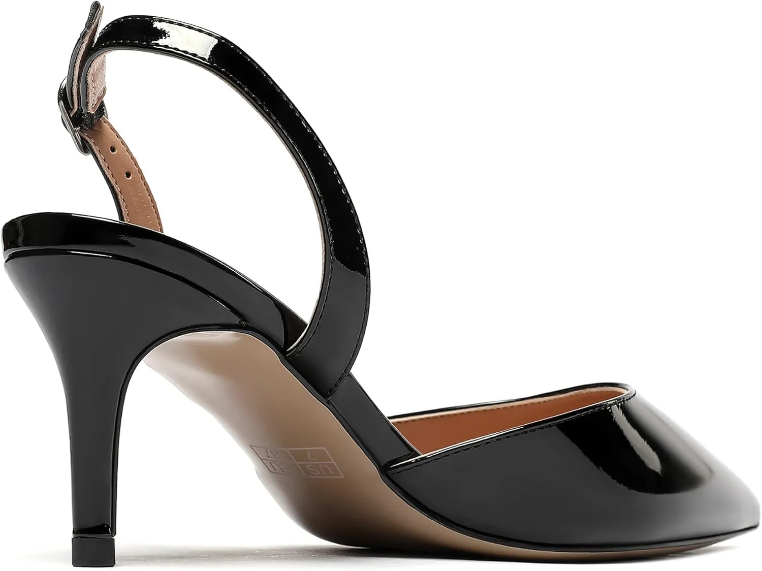 MODENCOCO Women's Patent Leather Pointed Toe Ankle Strap Cut Out Slingback Stiletto Mid Heel Pumps Shoes 2.5 Inch