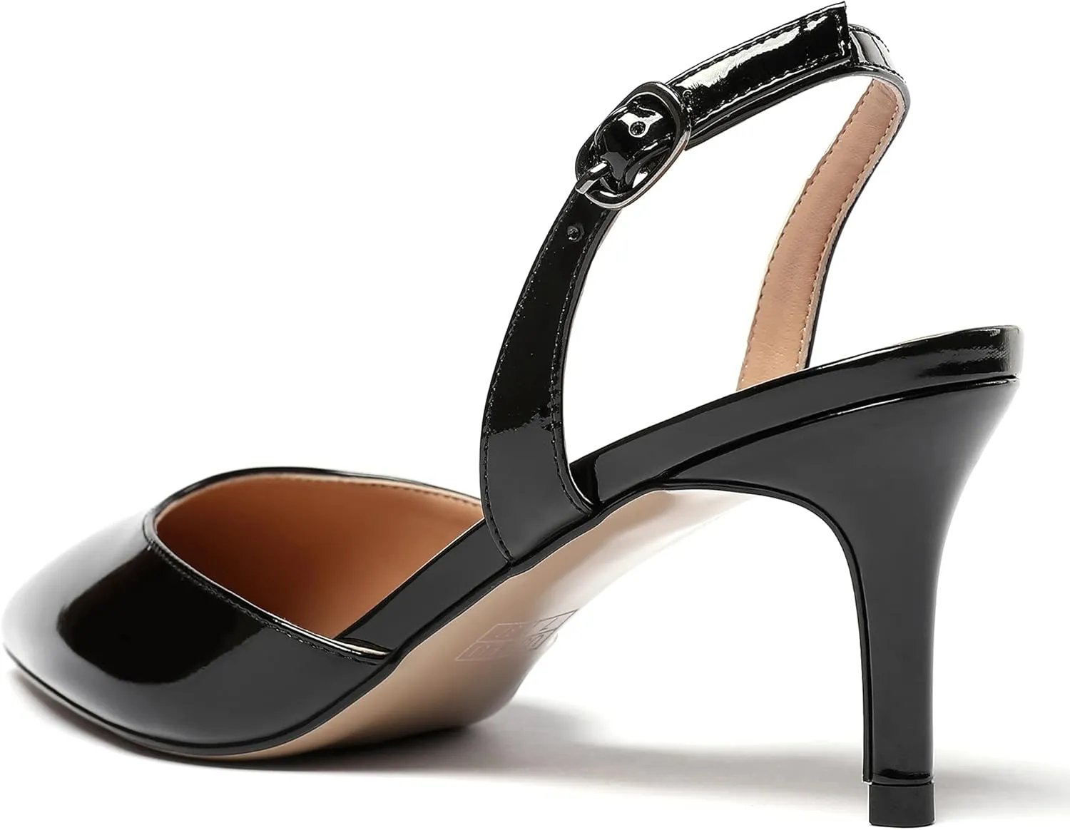 MODENCOCO Women's Patent Leather Pointed Toe Ankle Strap Cut Out Slingback Stiletto Mid Heel Pumps Shoes 2.5 Inch