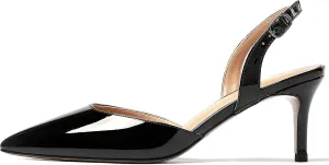 MODENCOCO Women's Patent Leather Pointed Toe Ankle Strap Cut Out Slingback Stiletto Mid Heel Pumps Shoes 2.5 Inch