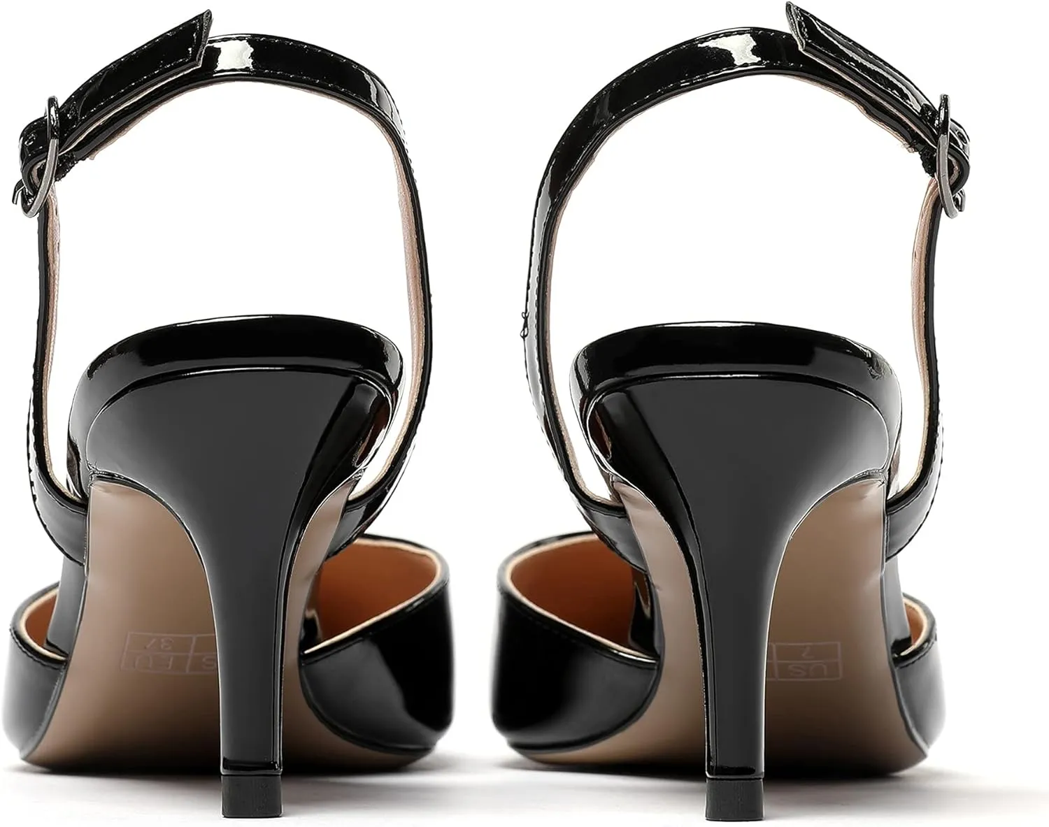 MODENCOCO Women's Patent Leather Pointed Toe Ankle Strap Cut Out Slingback Stiletto Mid Heel Pumps Shoes 2.5 Inch