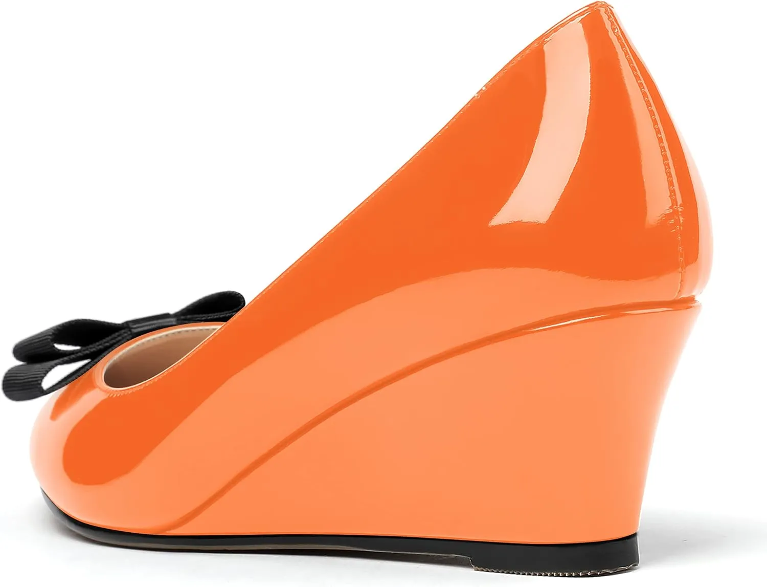 MODENCOCO Women's Slip On Pointed Toe Bow Patent Wedge Low Heel Pumps Evening Wedding Party Dress Shoes 2 Inch
