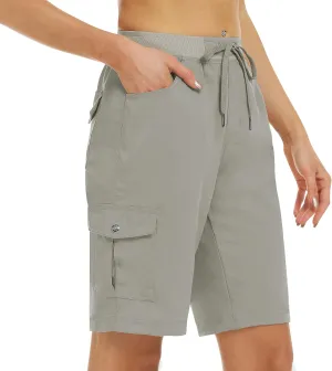MoFiz Women's 10" Hiking Cargo Shorts 6 Pockets Lightweight Quick Dry Outdoor Running Athletic Short Summer Travel Loose