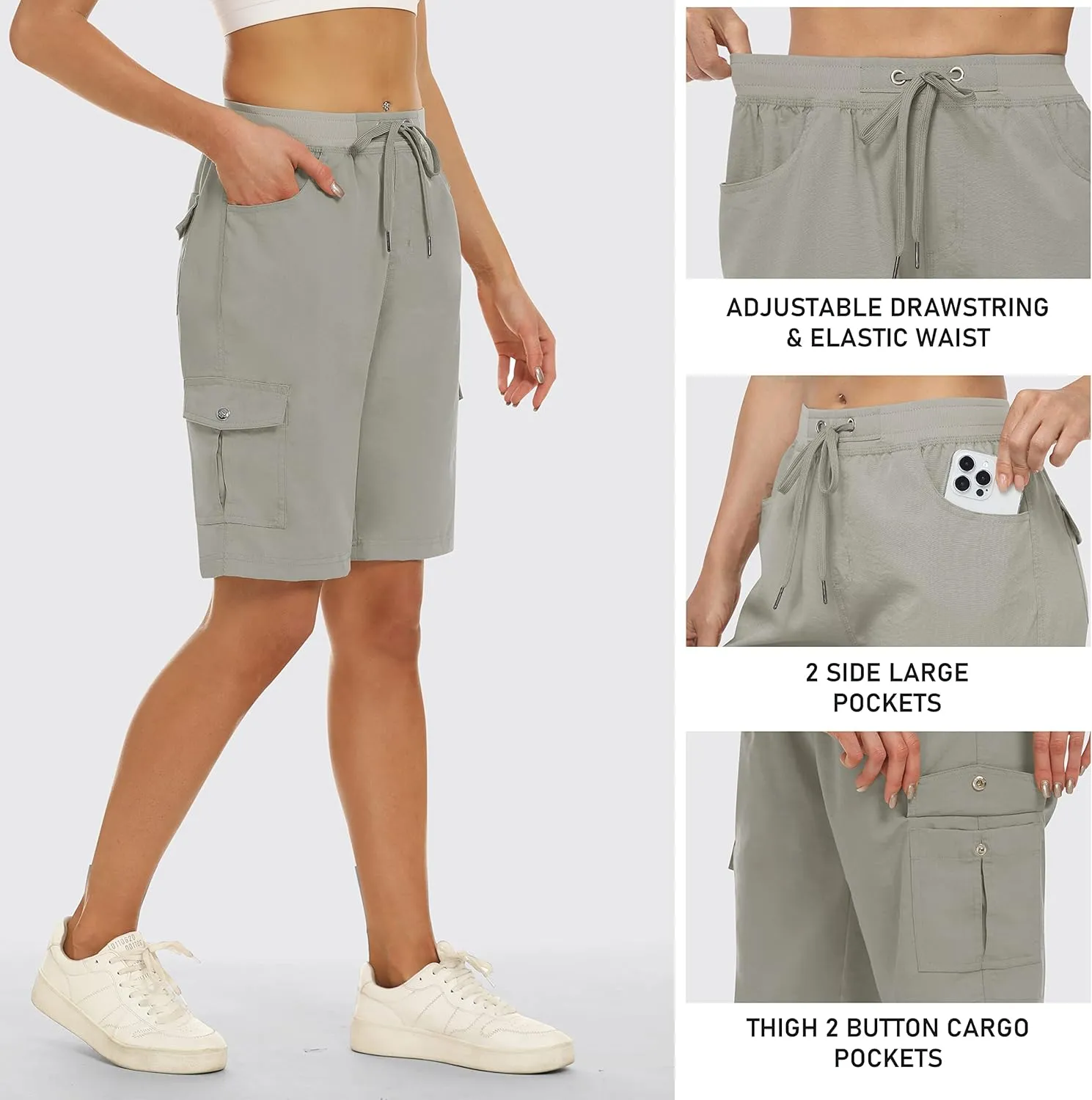 MoFiz Women's 10" Hiking Cargo Shorts 6 Pockets Lightweight Quick Dry Outdoor Running Athletic Short Summer Travel Loose