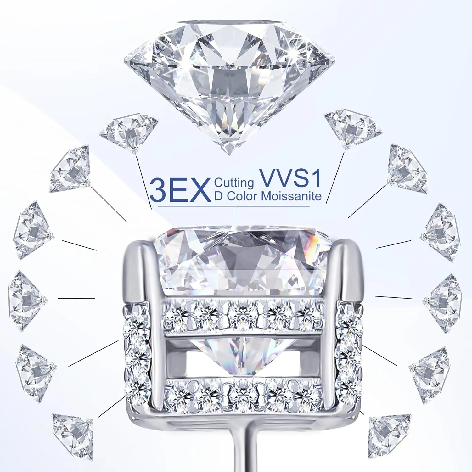 Moissanite Earrings Studs 1ct-3ct for Women/Men, 925 Sterling Silver with 18K White Gold Plated Hypoallergenic Flat Screw Back Birthday Gifts for Women Girlfriend Wife Engagement Jewelry