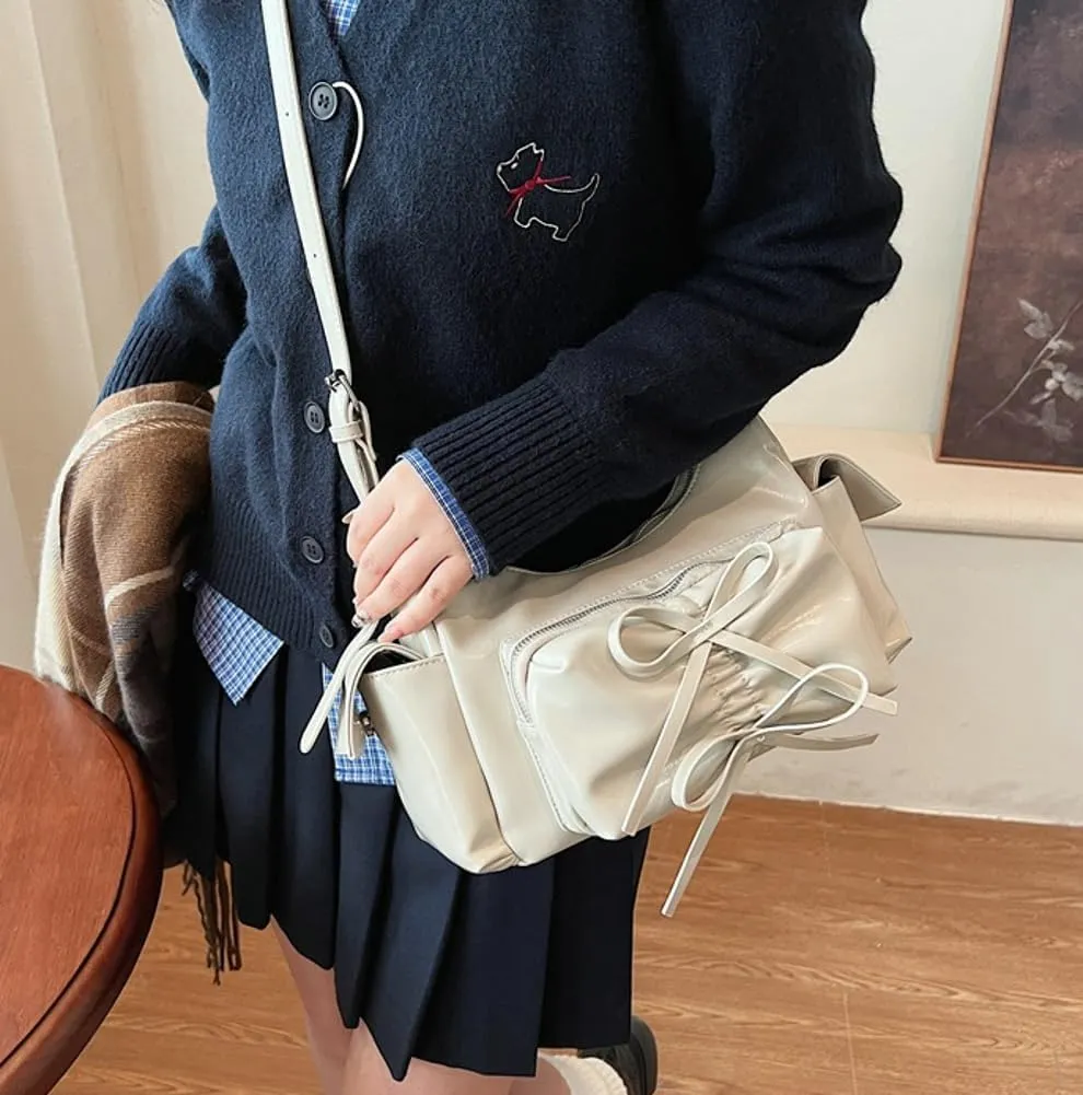Molodo Crossbody Bags for Women Bow Bag Purses for Women Trendy Chic Shoulder Bag Burgundy Purse Pleated Handbag Underarm Bag
