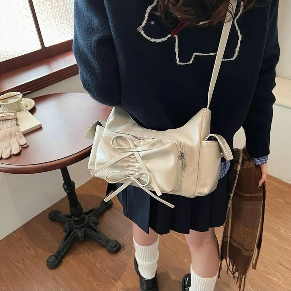 Molodo Crossbody Bags for Women Bow Bag Purses for Women Trendy Chic Shoulder Bag Burgundy Purse Pleated Handbag Underarm Bag