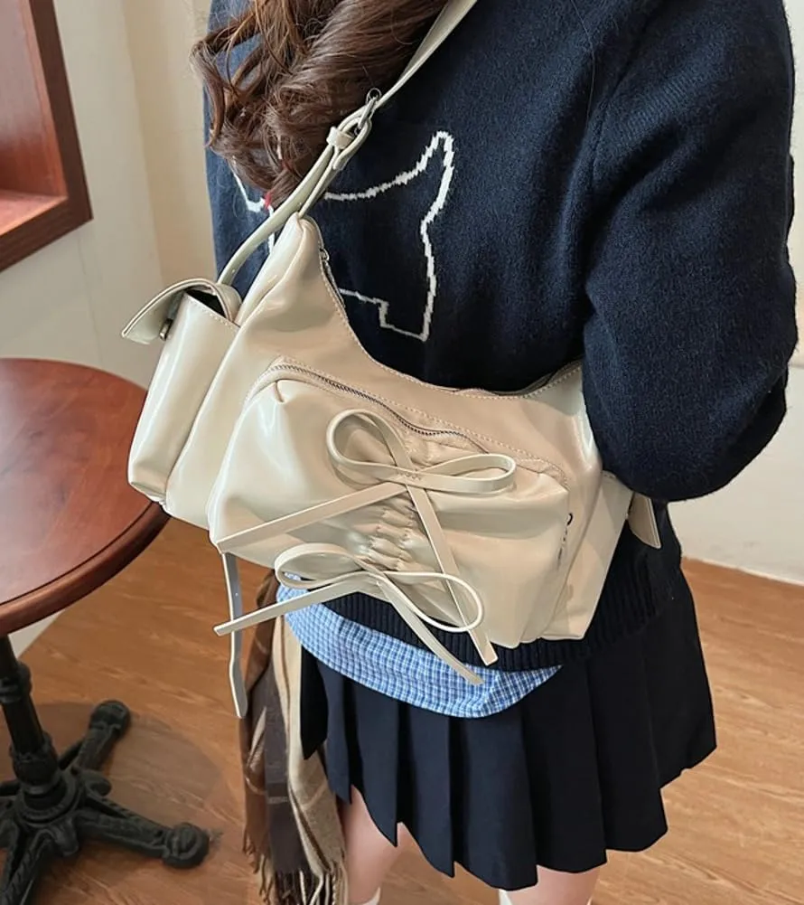 Molodo Crossbody Bags for Women Bow Bag Purses for Women Trendy Chic Shoulder Bag Burgundy Purse Pleated Handbag Underarm Bag