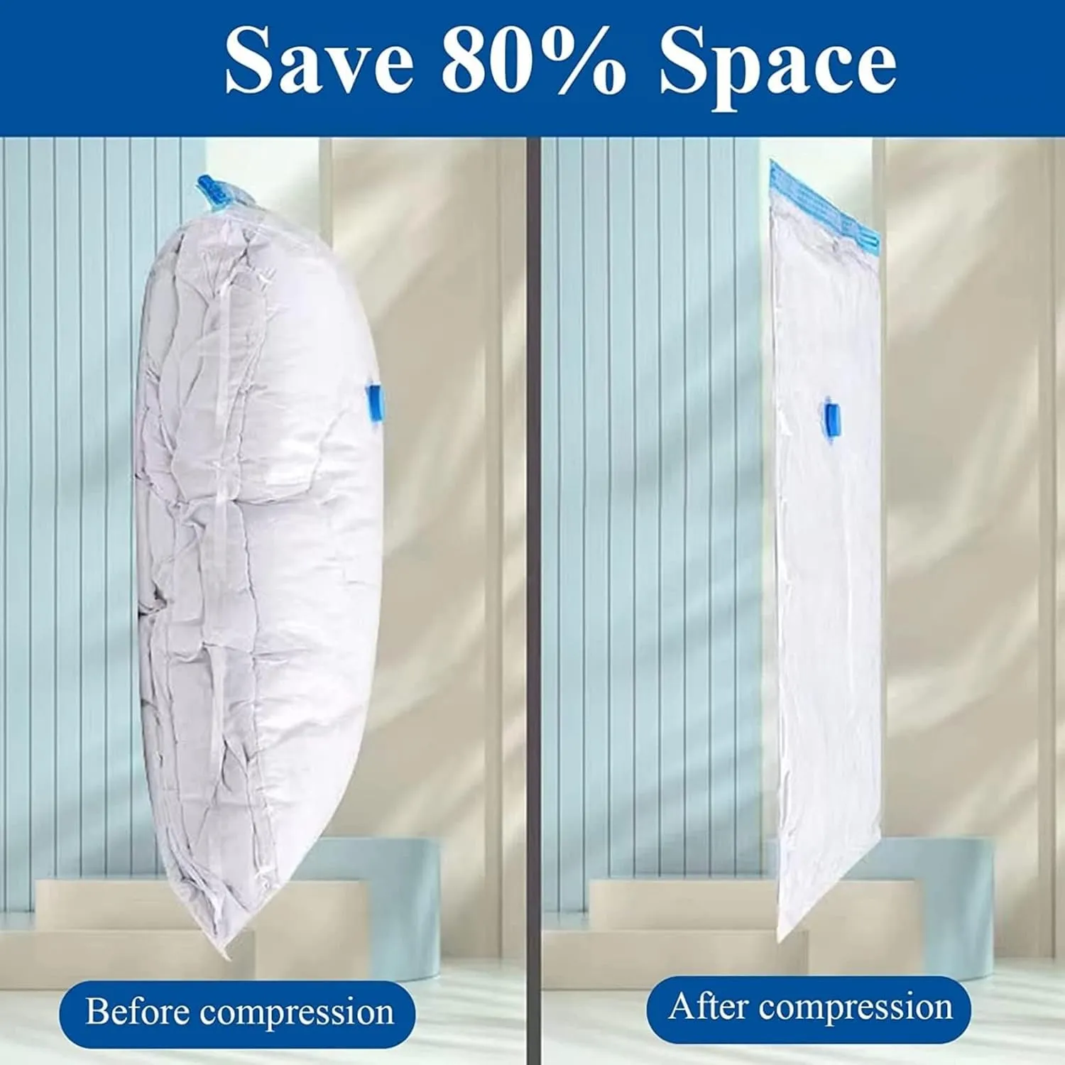 MOMENT 5 Pack Vacuum Storage Bags,Space Saver Bags With Suction Pump,Vacuum Sealer Bags for Store Clothing,Comforters,3 Size: [2Pcs 50 * 70cm][2Pcs 60 * 80cm][1Pcs 80 * 100cm]