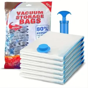 MOMENT 5 Pack Vacuum Storage Bags,Space Saver Bags With Suction Pump,Vacuum Sealer Bags for Store Clothing,Comforters,3 Size: [2Pcs 50 * 70cm][2Pcs 60 * 80cm][1Pcs 80 * 100cm]
