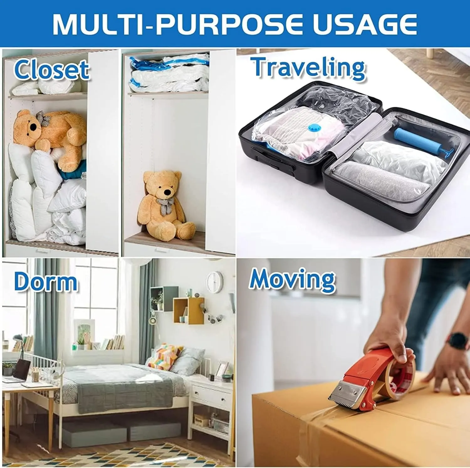 MOMENT 5 Pack Vacuum Storage Bags,Space Saver Bags With Suction Pump,Vacuum Sealer Bags for Store Clothing,Comforters,3 Size: [2Pcs 50 * 70cm][2Pcs 60 * 80cm][1Pcs 80 * 100cm]