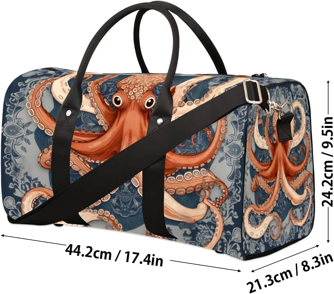 Monster Octopus Travel Duffle Bag for Women Men Gym Duffel Foldable Bag Waterproof Weekender Retro Painting Duffle Tote