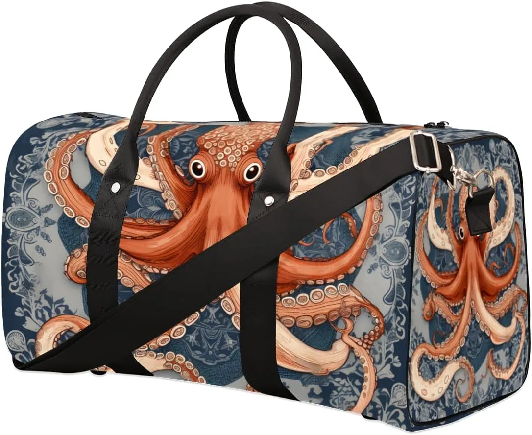 Monster Octopus Travel Duffle Bag for Women Men Gym Duffel Foldable Bag Waterproof Weekender Retro Painting Duffle Tote