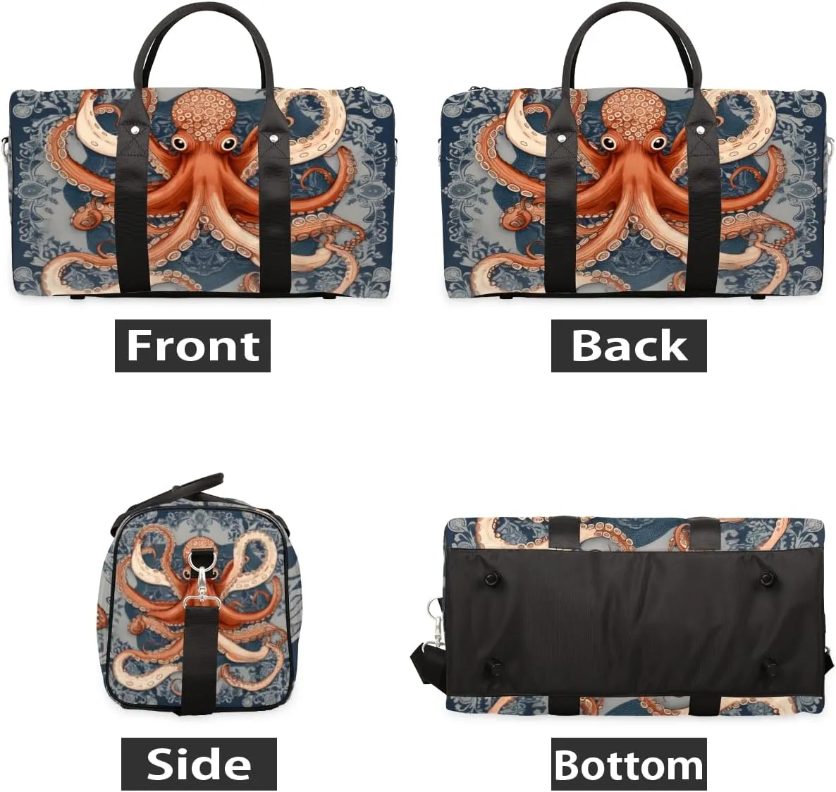 Monster Octopus Travel Duffle Bag for Women Men Gym Duffel Foldable Bag Waterproof Weekender Retro Painting Duffle Tote