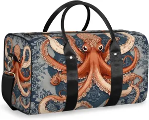 Monster Octopus Travel Duffle Bag for Women Men Gym Duffel Foldable Bag Waterproof Weekender Retro Painting Duffle Tote