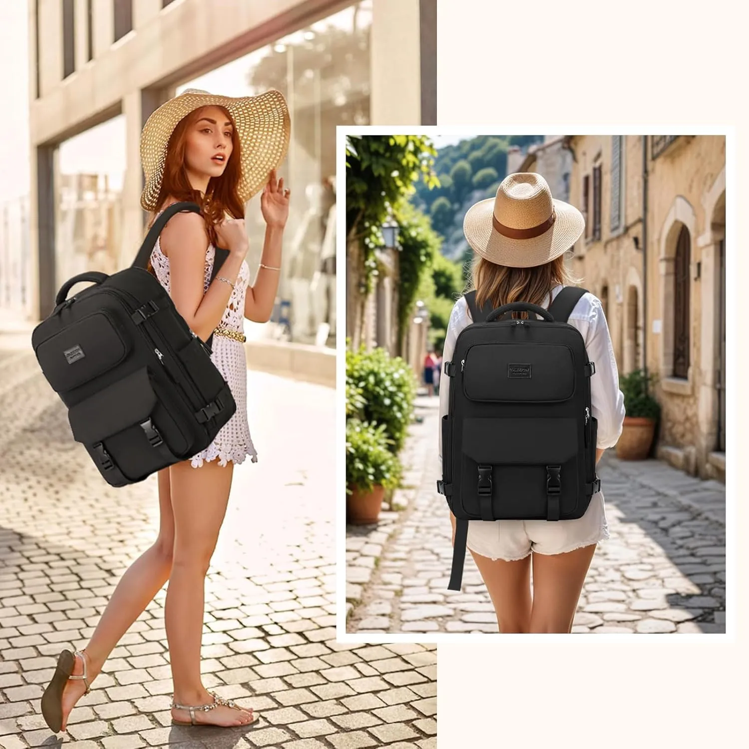 MOONBABY Travel Backpack Carry on Flight Approved for Women Fits 17 inch Laptop Large College Bookbag Personal Item Travel Bag with Makeup Bag and Shoe Bag, Black