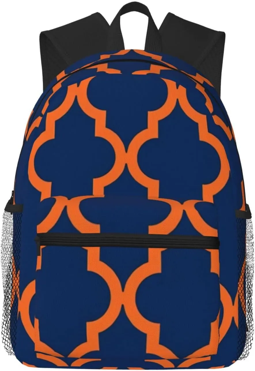 Moroccan Pattern Orange Navy Blue Lightweight Packable Backpack Travel Casual Hiking Daypack Foldable Backpack For Men Women