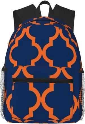 Moroccan Pattern Orange Navy Blue Lightweight Packable Backpack Travel Casual Hiking Daypack Foldable Backpack For Men Women