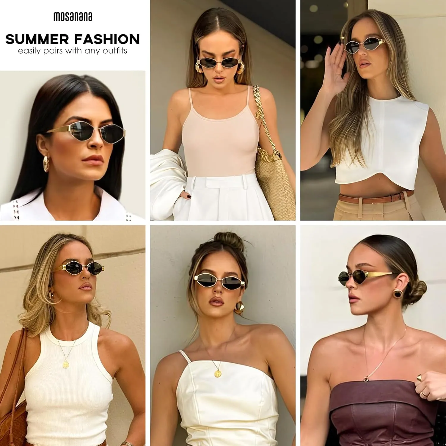 mosanana Trendy Hexagon Metal Sunglasses for Women Small Retro Style MS52475