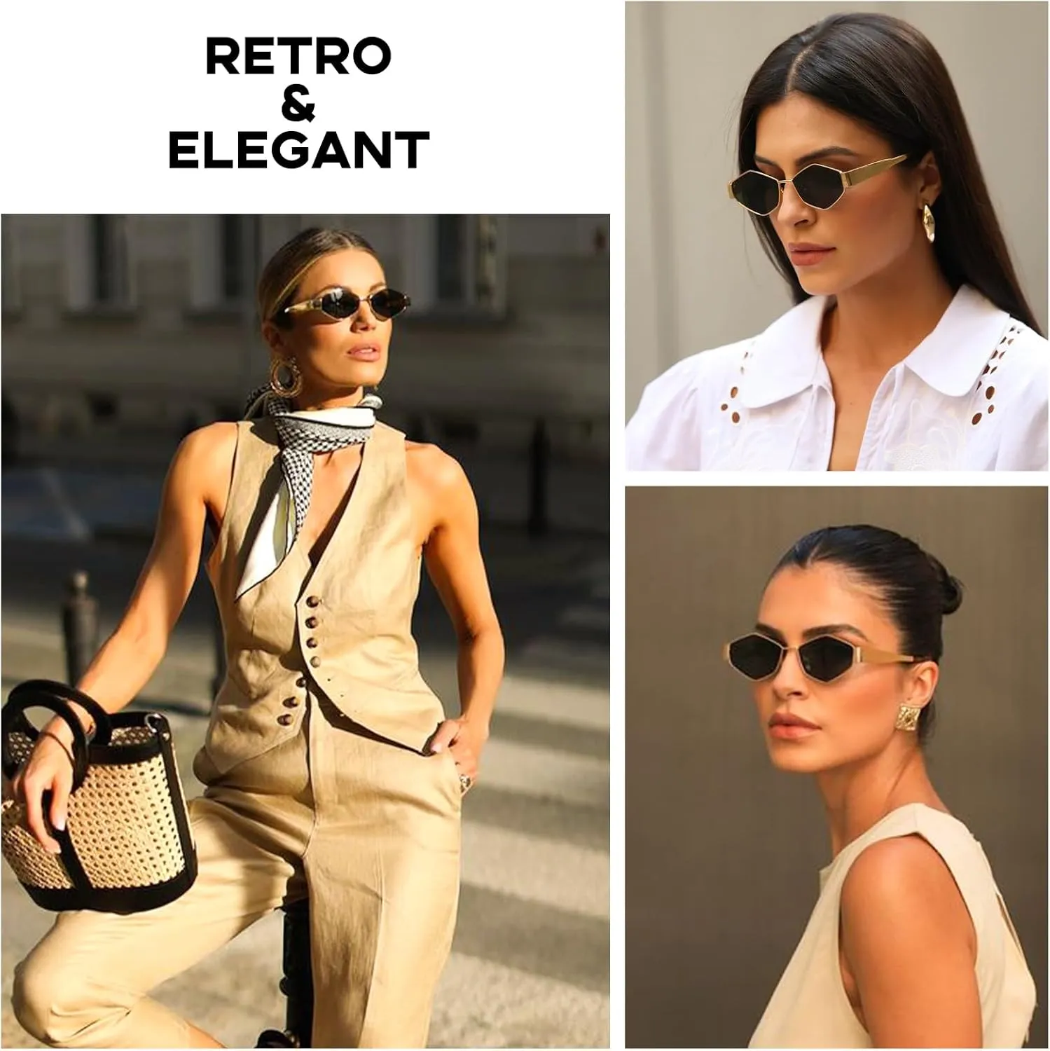 mosanana Trendy Hexagon Metal Sunglasses for Women Small Retro Style MS52475