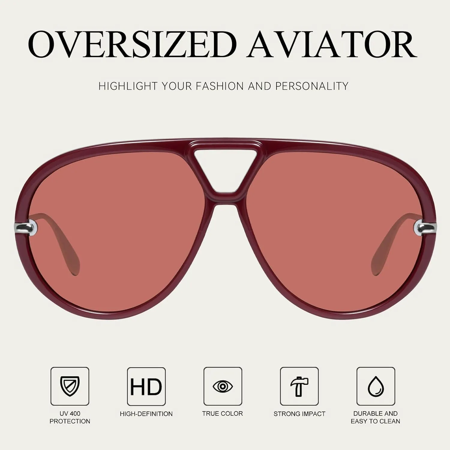 mosanana Trendy Oversized Aviator Sunglasses for Women Retro Style MS52478