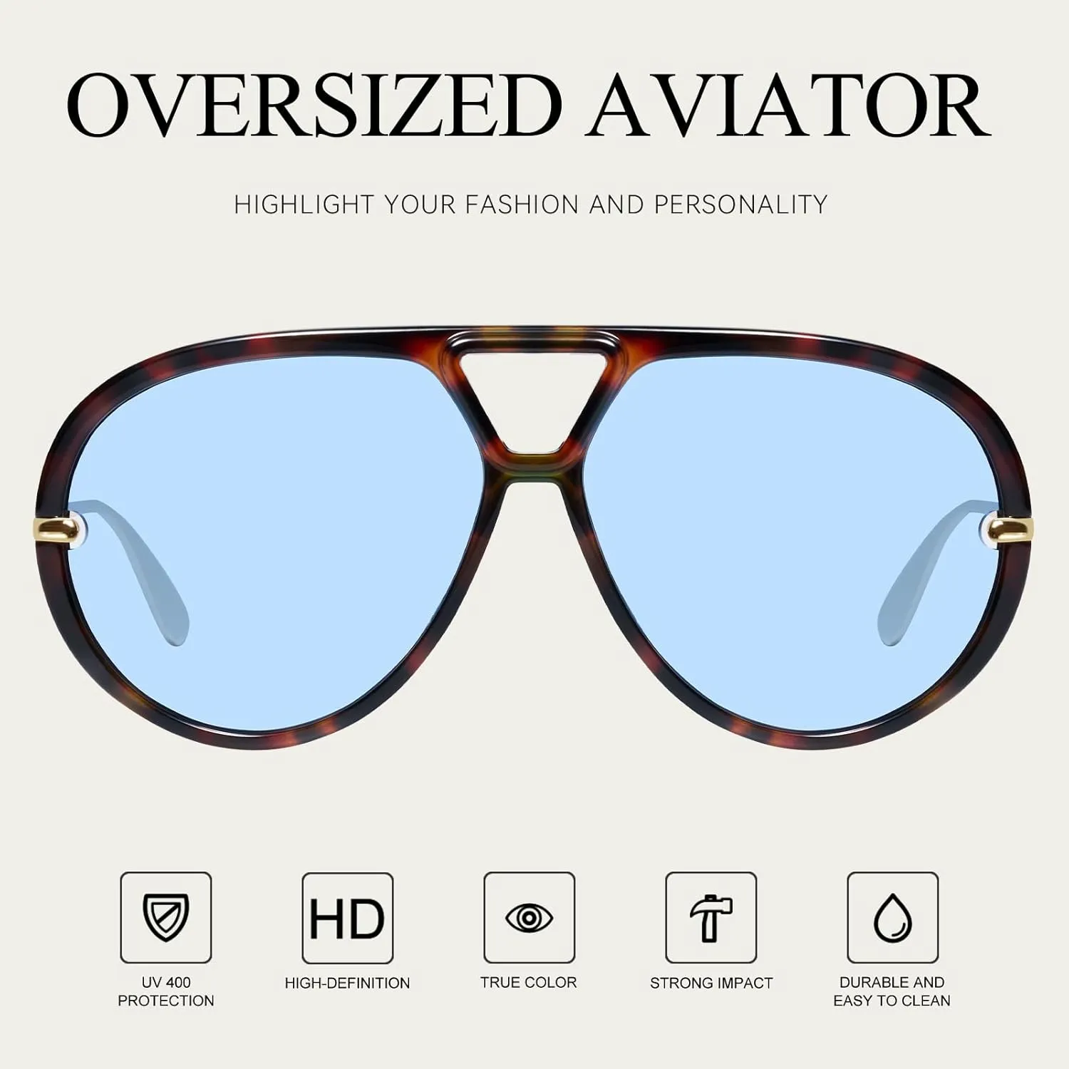mosanana Trendy Oversized Aviator Sunglasses for Women Retro Style MS52478