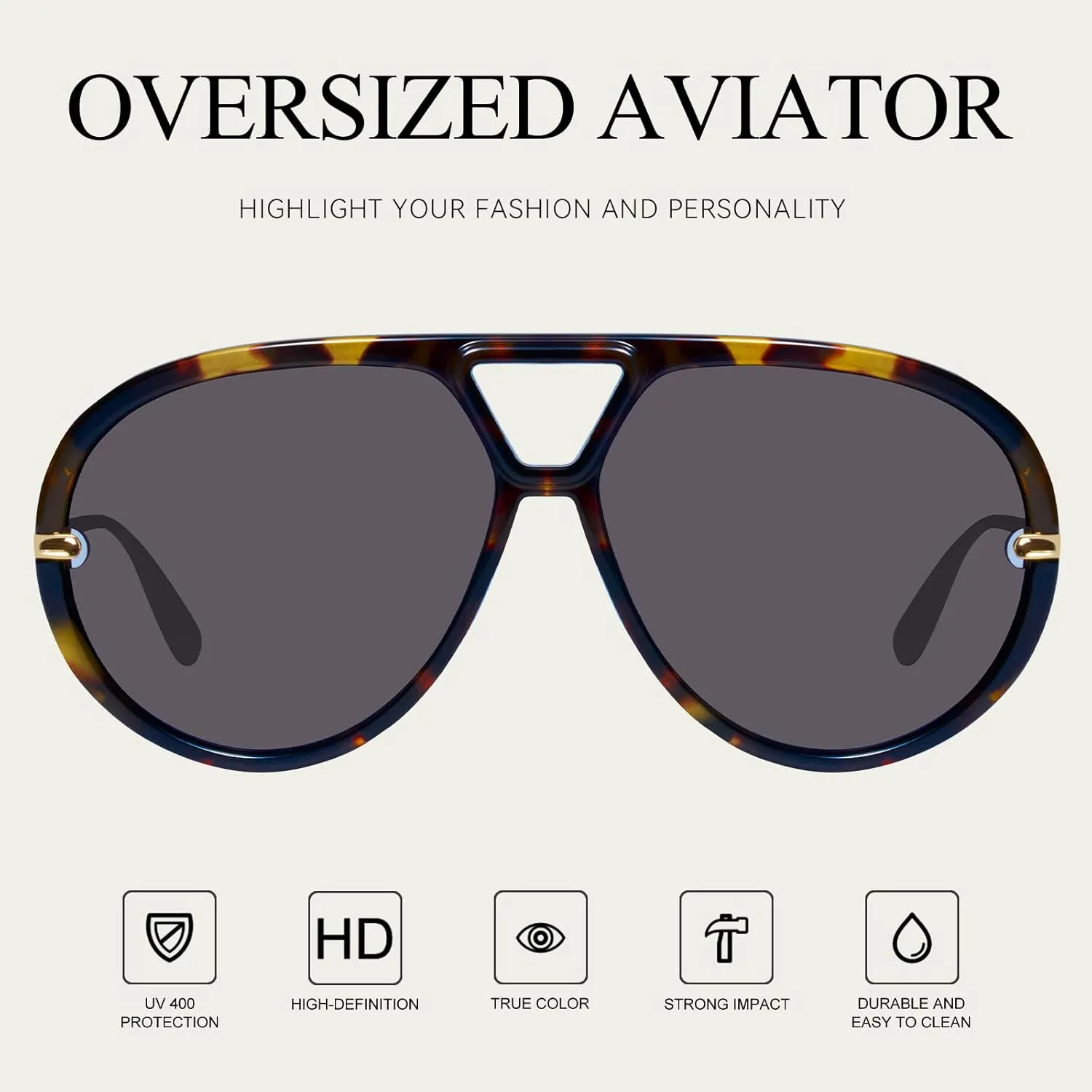 mosanana Trendy Oversized Aviator Sunglasses for Women Retro Style MS52478