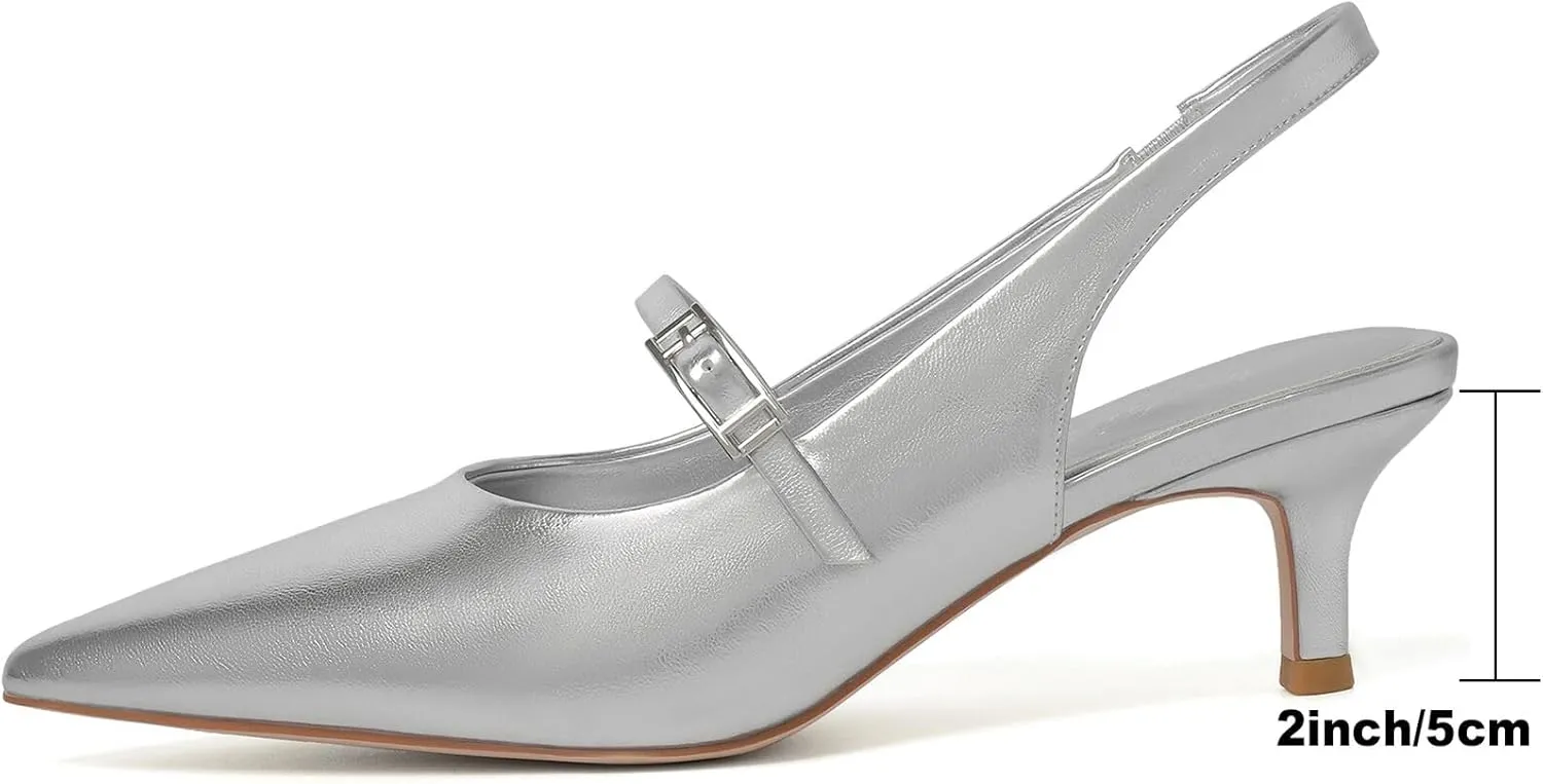 Mostrin Kitten Heels for Women Slingback Heels Pointed Closed Toe Heels Slip On Dress Pumps Shoes Low Women's Pumps for Dating Party Working