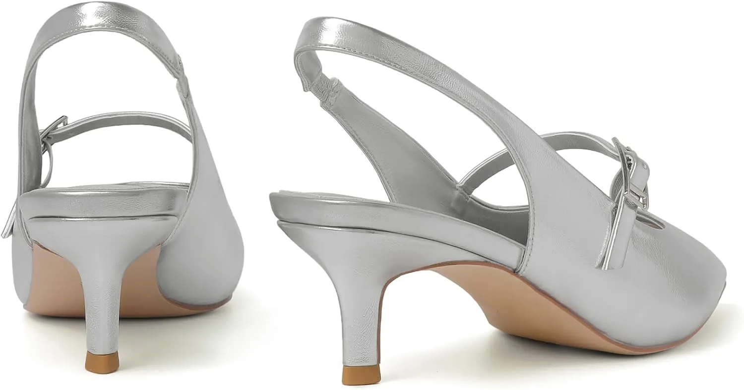 Mostrin Kitten Heels for Women Slingback Heels Pointed Closed Toe Heels Slip On Dress Pumps Shoes Low Women's Pumps for Dating Party Working